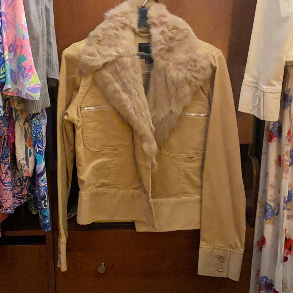 corduroy jacket with rabbit fur collar